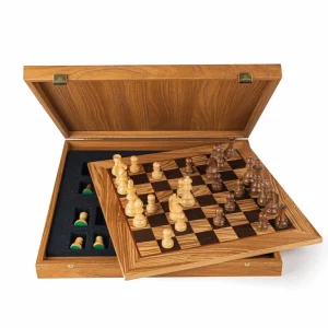 Manopoulou Olive Burl Chess Set 40X40Cm (Medium) With Staunton Chessmen 7,7Cm Koning Outlet