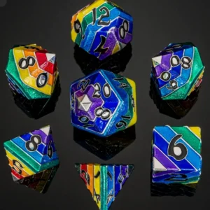 Hymgho Pride Rainbow Metal Silver W/Black Numbers Dice Set (7) Online
