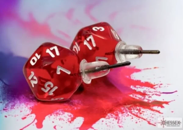 Chessex Stud Earrings Translucent Red Mini-Poly D20 Best